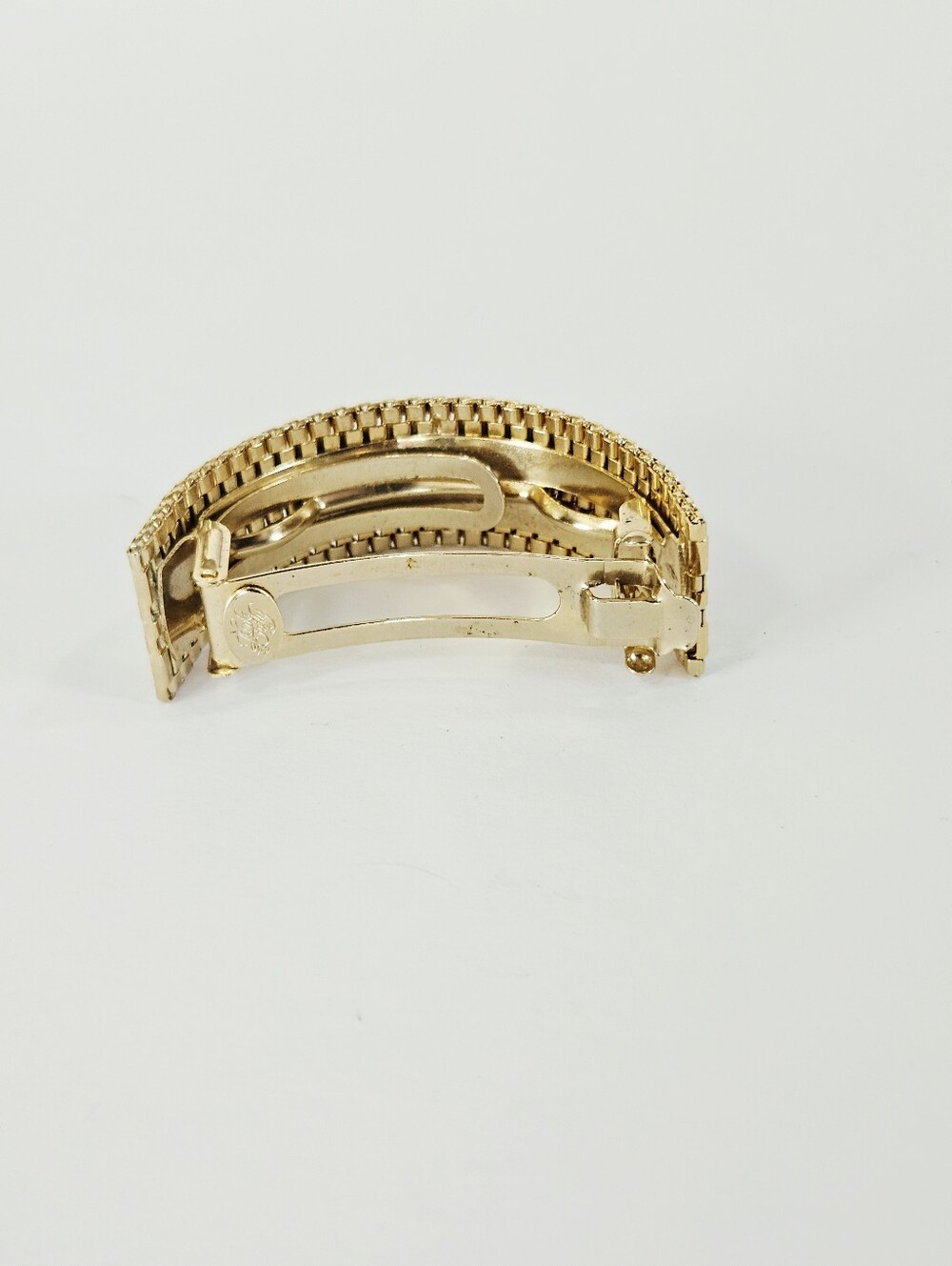 Vintage Kirks Folly Gold Tone Metal Woven Mesh Domed Textured Hair Clip Barrette - Picture 9 of 10